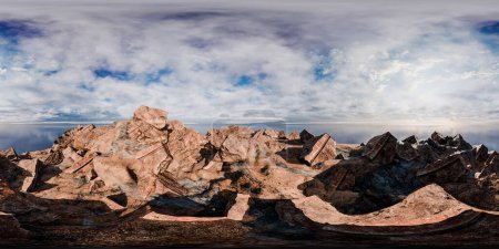 Ein Gebirge dominiert die Szenerie, während sich Wolken am Himmel sammeln und eine dramatische und dynamische Atmosphäre schaffen. equirectangular 360-Grad-Panorama vr Virtual-Reality-Inhalte