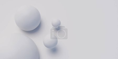 A collection of white balls arranged neatly on top of a smooth white surface. The balls vary in sizes and are evenly spaced apart, creating a minimalist and modern aesthetic.