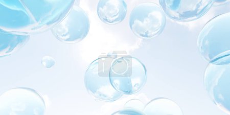 A cluster of soap bubbles in various sizes and colors rise gently in the air, reflecting light as they drift aimlessly.