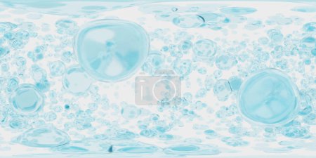 Téléchargez les photos : Une représentation en gros plan montre une variété de bulles d'eau suspendues dans un milieu bleu translucide. Les bulles varient en taille et forme équirectangulaire 360 degrés panorama vr contenu de réalité virtuelle - en image libre de droit