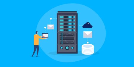 Illustration for Information technologist people managing online database, server email cloud computing concept. - Royalty Free Image