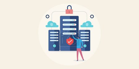 Illustration for Cloud computing online data security manager IT professional working on cyber security and secure cloud server storage concept. - Royalty Free Image