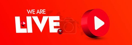 We are live cover banner. We are live announcement cover banner in red colour with red play button. Live streaming on different social media platforms. Online learning, education concepts. Vector