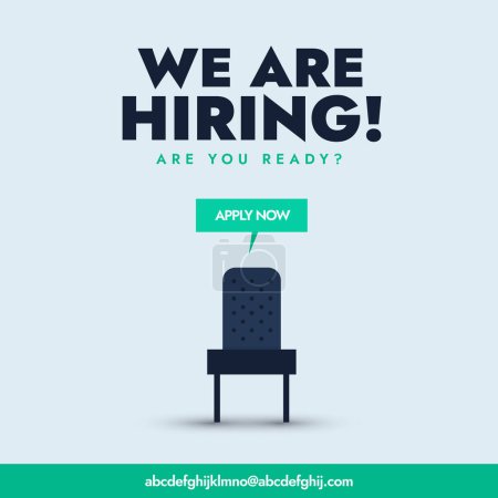 We are hiring Facebook post with an empty chair with apply now call to action. We're Hiring with empty office ready to be occupied by employee. Business recruiting concept. Vector Illustration