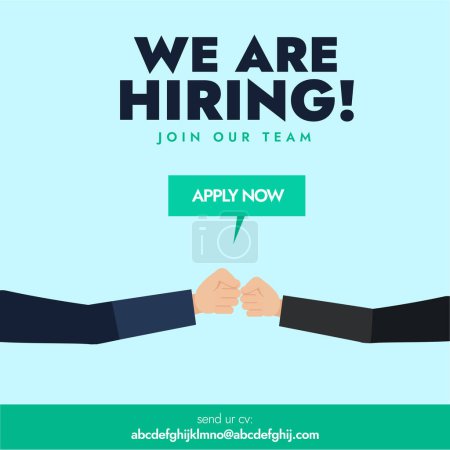 We are hiring. We are hiring, join our team. Job hiring announcement banner with two hands doing fist bump. Job recruitment banner concept. Send your CV apply now. Hiring Facebook post and banner