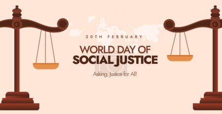 20 février Journée mondiale de la justice sociale. Demande, Justice pour tous. Journée de la justice sociale. Justice pour tout. Journée mondiale des droits de l'homme Facebook couverture avec deux grandes échelles de justice. 2024