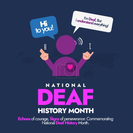 National Deaf History Month. National deaf history month celebration banner with men symbol doing sign language of word I and H. Embracing people with hearing disability.