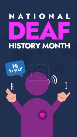National Deaf History Month. National deaf history month celebration story banner, social media post with men symbol doing sign language of word I and H. Embracing people with hearing disability.