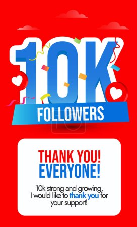 10k Followers, Subscribers social media story colourful post. Ten thousand, 10k subscribers, followers on social media story post. thank you for 10000 subscribers story banner with heart and confetti