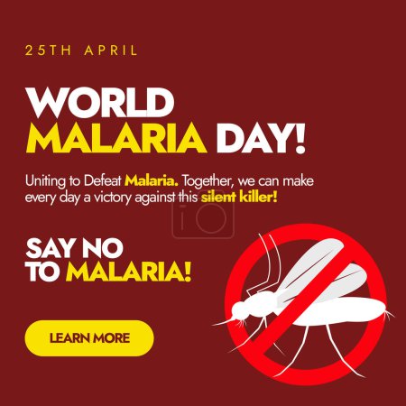 Weltmalariatag. 25. April: Banner zur Feier des Welt-Malaria-Tages mit einem verbotenen Schild auf einem großen Moskito-Symbol. Sagen Sie Nein zu Malaria, Moskitos, Dengue. Vorbeugung gegen Krankheiten durch Mückenstiche.