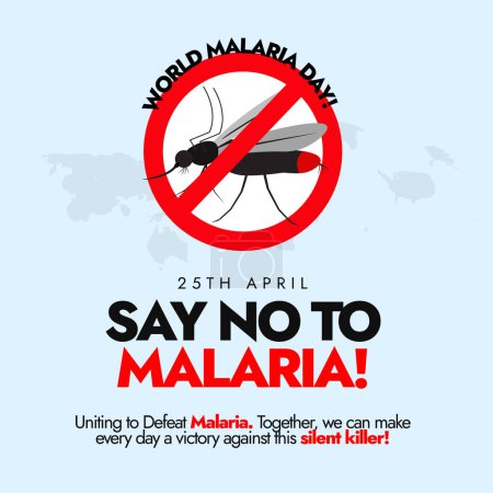 25 de abril Bandera de celebración del Día Mundial de la Malaria con letrero prohibido en el mosquito. Publicar para difundir la conciencia contra las enfermedades transmitidas por las picaduras de mosquitos y luchar contra el asesino silencioso