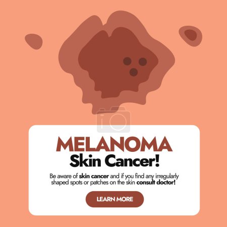 Melanoma skin cancer cell. Skin disease, infection, illness, pimple, spot. Skin problems awareness social media post. Melanoma awareness banner for guiding people.