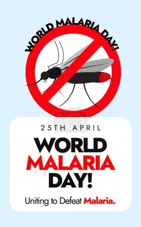 Say no to Malaria. 25th April World Malaria day celebration story banner, social media post with banned sign on mosquito. Banner to spread awareness against illness spread from mosquito bites.