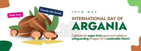 Internationaler Tag der Argania. 10. Mai Internationaler Tag der Argania Feier Post, Cover Banner, Karte mit Argankernen. Dieser Tag feiert die Arganbäume, die eine entscheidende Rolle in der Umwelt spielen