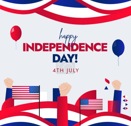 Illustration for 4th of July independence day. USA Independence Day post. Independence Day of United states of America on 4th July with modern abstract shapes in red and blue colour. Social media post with USA flag - Royalty Free Image