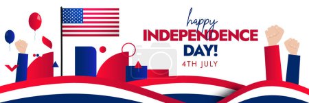 Illustration for 4th July Happy Independence day USA. USA Independence day 4th July banner with abstract retro elements and shapes in its flag colours. America flag icons. Independence day celebration concept post. - Royalty Free Image