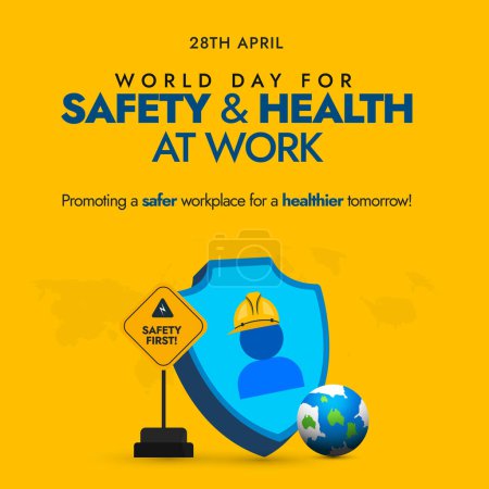 Día Mundial de la Seguridad y la Salud en el Trabajo. 28 de abril Día Mundial de la Seguridad y la Salud en el Trabajo y Banner de sensibilización para promover la salud y la seguridad de los trabajadores, miembros del personal. Derechos de los trabajadores.
