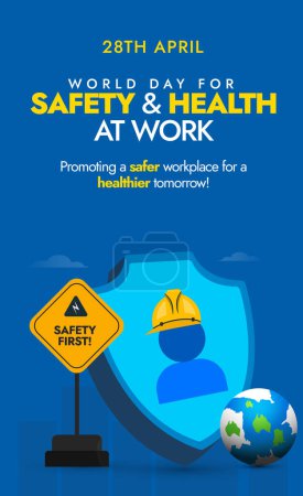 Illustration for World Day for Safety and Health at Work. 28th April World day for safety and health at work celebration and awareness story post to promote workers, staff members health and safety. Workers rights. - Royalty Free Image