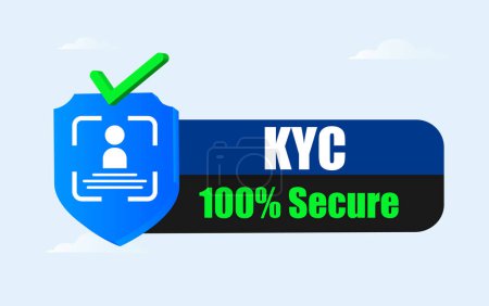 KYC. Kennen Sie Ihr Kundenbanner mit Kyc-Etikett und Icon-Design mit Profilidentitätsüberprüfungssymbol. Kennen Sie Ihr Kunden- oder Kundenbedeutungsbanner, um Ihr Geschäft sicher und risikofrei zu halten. Vektor