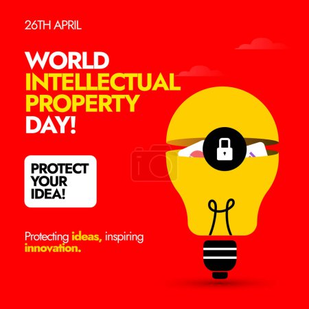 Téléchargez les illustrations : Journée mondiale de la propriété intellectuelle.26 avril Bannière de célébration de la Journée mondiale de la propriété intellectuelle pour promouvoir l'importance de la sécurité et de la protection de la propriété intellectuelle. - en licence libre de droit