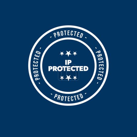 Welttag des geistigen Eigentums. IP-geschütztes Stempelsymbol mit königsblauem Hintergrund. Stempel, Emblem, zertifiziertes Design zum Schutz geistigen Eigentums.