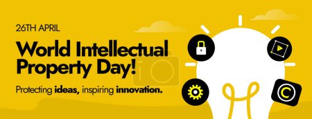 Illustration for 26th April World Intellectual Property day. World Intellectual property day celebration cover to promote the importance of balanced IP. Building our common future with innovation and creativity. - Royalty Free Image