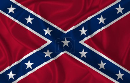 Confederate battle flag on fabric texture blowing in the wind