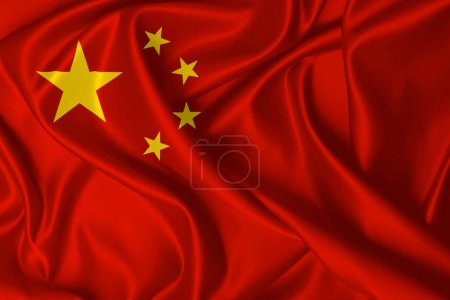 Photo for Flag of China blowing in the wind on fabric texture - Royalty Free Image