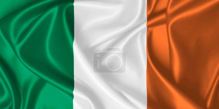 Irish Flag on fabric texture waving in the wind