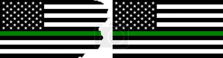 Military flags with thin green line vector. Standard flag and with torn edges