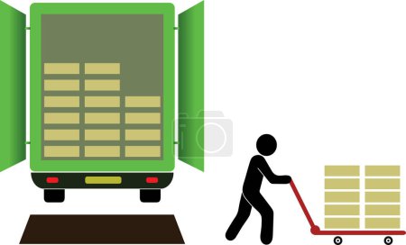 Descargue el material de la forma del camión de transporte de mercancías jalá Los materiales del almacén descargan el envío jalá descargan