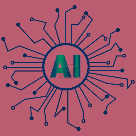 Téléchargez les illustrations : Technologie IA, Intelligence artificielle, puce processeur IA Ai Symbol, signe d'intelligence, innovation futuriste - en licence libre de droit