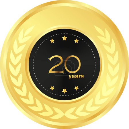20. Jahrestag in Gold und Schwarz, Jubiläumsgeschenk, 20. Jahrestag Feier, Goldenes Siegel, Goldener Ring, Geburtstagsfeier