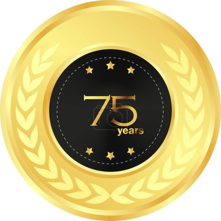 75th anniversary in gold and Black, anniversary gift, 75th Year Anniversary Celebrating, Golden seal, golden ring, birthday celebration