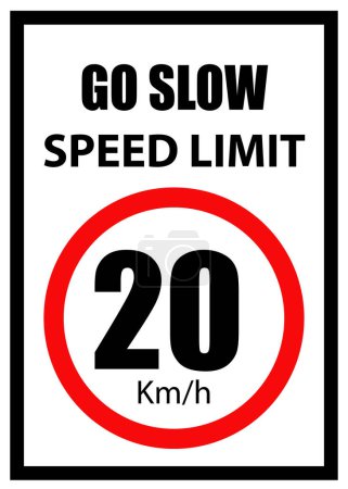 Ilustración de Tablero de límite de velocidad, señal de 20 km / h, Ir lento, Señal de límite de velocidad con borde rojo - Imagen libre de derechos