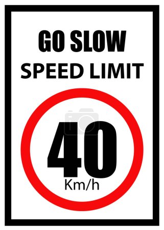 Tablero de límite de velocidad, 40 km / h signo, ir lento, Señal de límite de velocidad con borde rojo
