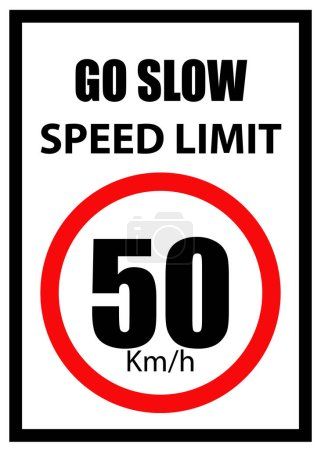 Ilustración de Placa Límite de Velocidad, 50 km / h señal, Ir despacio, Señal Límite de Velocidad con borde rojo - Imagen libre de derechos