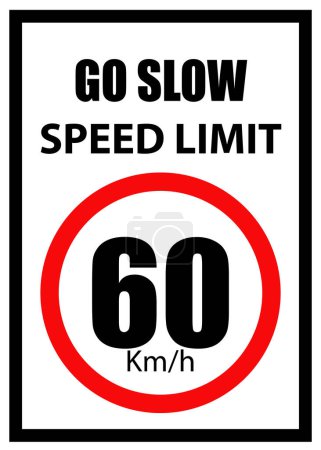 Tablero de límite de velocidad, signo de 60 km / h, Ir lento, Señal de límite de velocidad con borde rojo