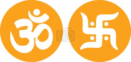 Ilustración de Esvástica y om icono, signo de esvástica vector jalá signo de hinduismosímbolo hindú jalá símbolo espiritual, om símbolo, signo de Om, las religiones del hinduismo marca - Imagen libre de derechos