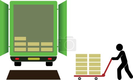 Téléchargez les illustrations : Chargement des matériaux forme camion couleur camions transport marchandises entreposage chargement des matériaux expédition de chargement - en licence libre de droit
