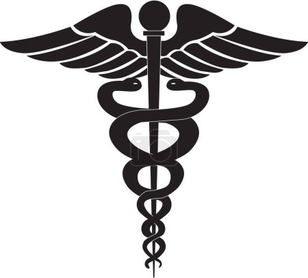 Téléchargez les photos : Signe médical, symbole médical, logo Caduceus serpent médical, signe Caduceus, caduceus - symbole médical, icône médicale serpent Noir - en image libre de droit