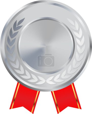 Realistic Blank Silver Medal Vector, Blank Silver Award with ribbon, Prize, Silver Challenge Award, Blank Medal Award winner, trophy, Silver Coin winner