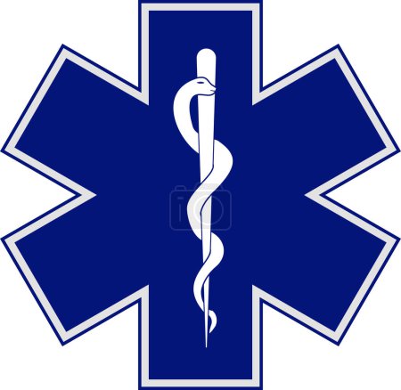 Ilustración de Logo médico estrella de la vida, logotipo de ambulancia, signo de farmacia, signo médico, símbolo médico, estrella de la vida azul - Imagen libre de derechos