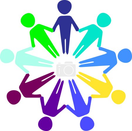 Téléchargez les illustrations : Logo du travail d'équipe, signe du travail d'équipe, groupe de personnes ensemble, unir les gens d'affaires cercle rond - en licence libre de droit