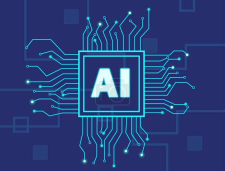 Ilustración de Tecnología AI con Path, Inteligencia Artificial, Procesador AI, Símbolo Ai, Signo de inteligencia, Innovación futurista, Fondo de color AI - Imagen libre de derechos
