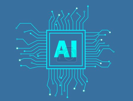 Téléchargez les illustrations : Technologie IA avec Chemin, Intelligence Artificielle, Processeur IA, Symbole Ai, Signe d'intelligence, Innovation futuriste, Arrière-plan couleur AI - en licence libre de droit