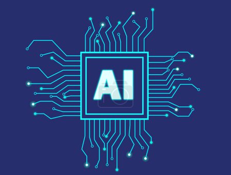 Téléchargez les illustrations : Technologie IA avec Chemin, Intelligence Artificielle, Processeur IA, Symbole Ai, Signe d'intelligence, Innovation futuriste, Arrière-plan couleur AI - en licence libre de droit