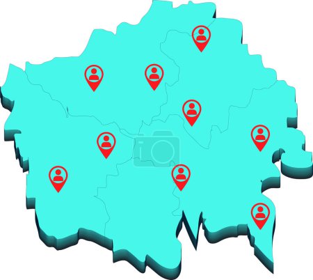 3D-Standort auf Karte, Mehr Standort, Pin-Point-Standort, Verschiedene Lage, Straßenkarte