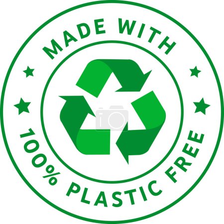Made with Plastic Free, recycled material, recycled material sign, recycled symbol seal, 100% Plastic free, Biodegradable icon