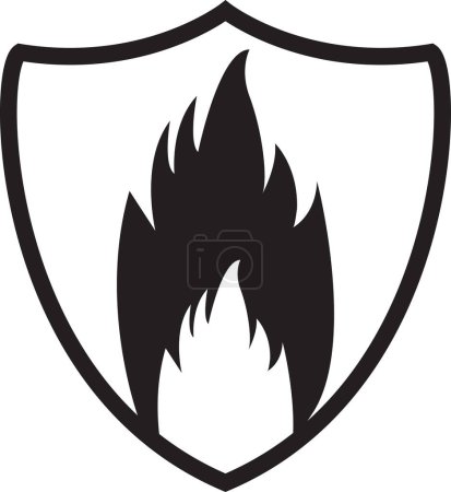 Icono resistente al fuego, protección contra incendios, escudo contra incendios, icono de seguridad contra incendios, sistema de extinción de incendios, signo de prevención de incendios